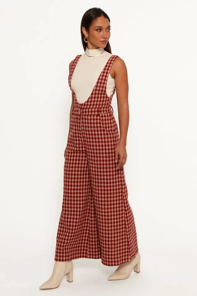 Jumpsuits and Rompers Petal and Pup Women Jackson Jumpsuit Dark Red Houndstooth