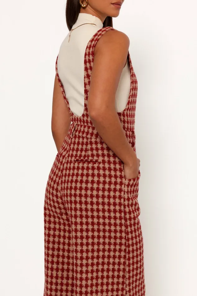 Jumpsuits and Rompers Petal and Pup Women Jackson Jumpsuit Dark Red Houndstooth
