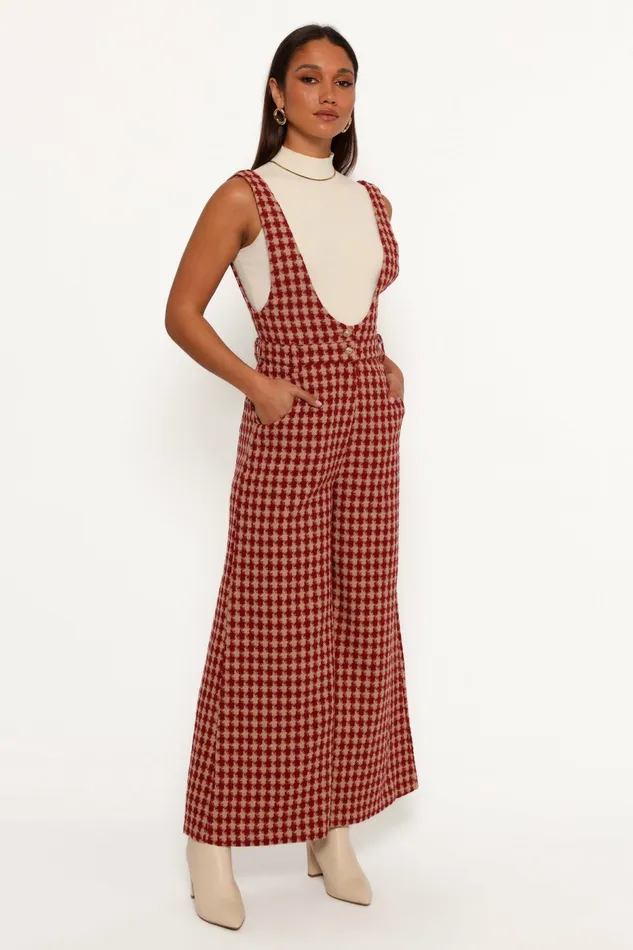 Jumpsuits and Rompers Petal and Pup Women Jackson Jumpsuit Dark Red Houndstooth