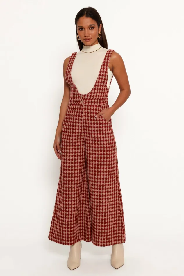 Jumpsuits and Rompers Petal and Pup Women Jackson Jumpsuit Dark Red Houndstooth