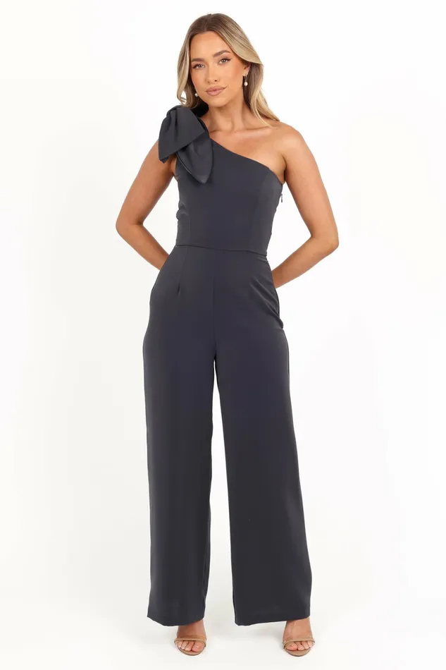 Jumpsuits and Rompers Petal and Pup Women Scarlett One Shoulder Jumpsuit Steel Grey