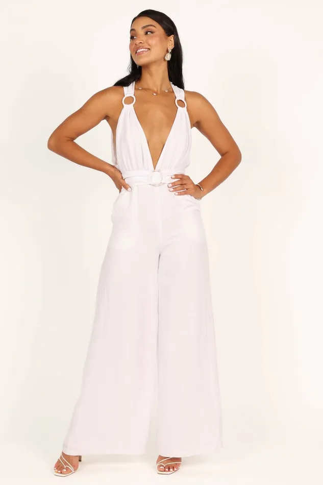 Jumpsuits and Rompers Women Petal and Pup Imani Belted Jumpsuit White