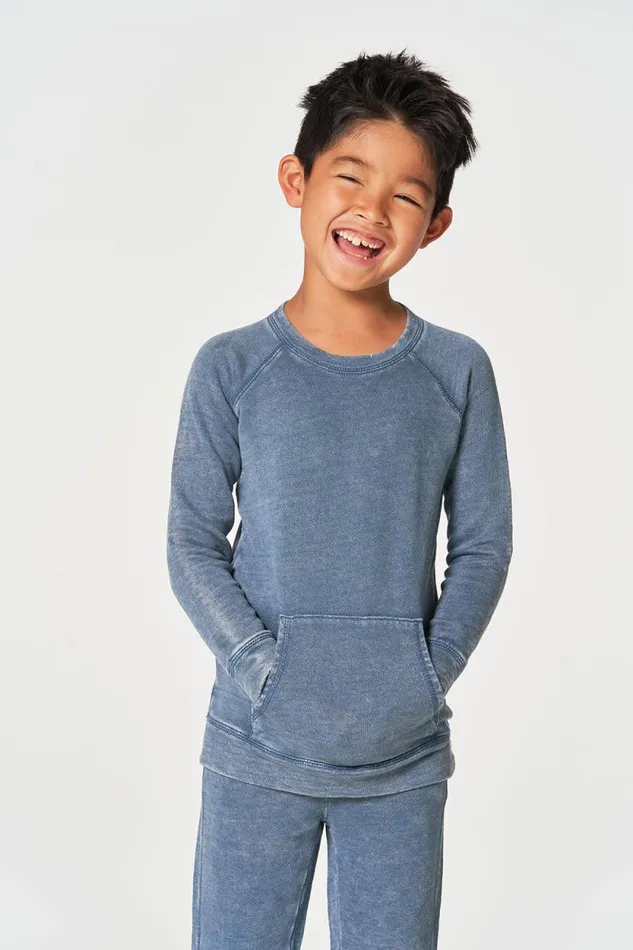 Kids Chaser Brand Boys Boys Linen French Terry Long Sleeve Kanga Pocket Pullover