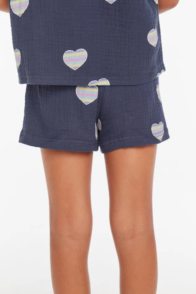 Kids Chaser Brand Girls Jade Blue Heart Girls Short