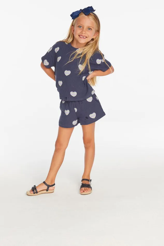 Kids Chaser Brand Girls Jade Blue Heart Girls Short