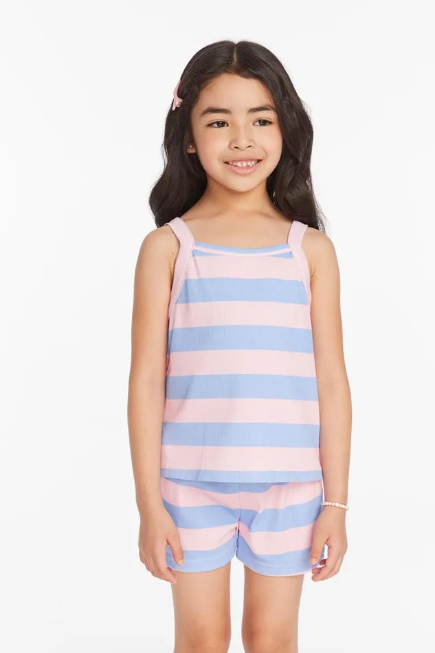 Kids Chaser Brand Girls Mae Bubblegum Stripe Girls Tank Top