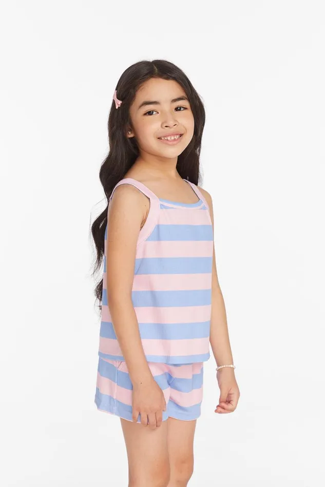 Kids Chaser Brand Girls Mae Bubblegum Stripe Girls Tank Top