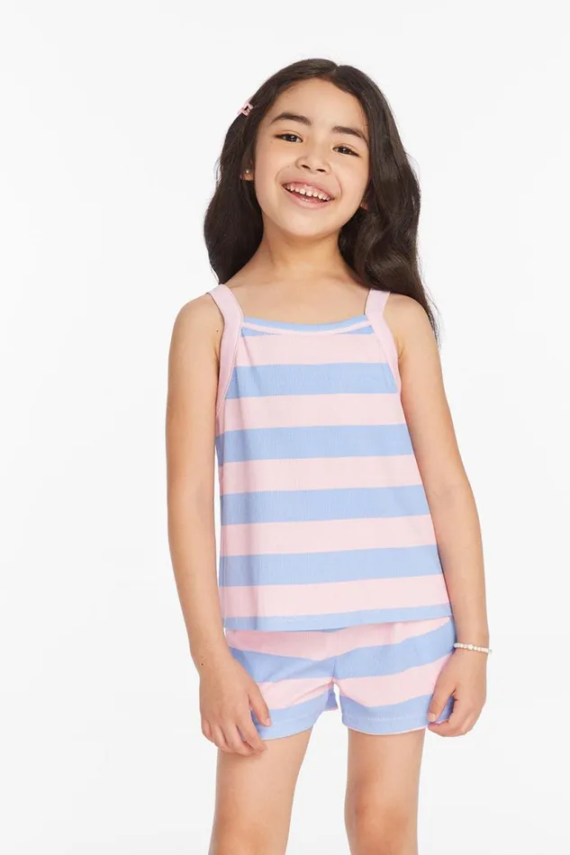 Kids Chaser Brand Girls Mae Bubblegum Stripe Girls Tank Top