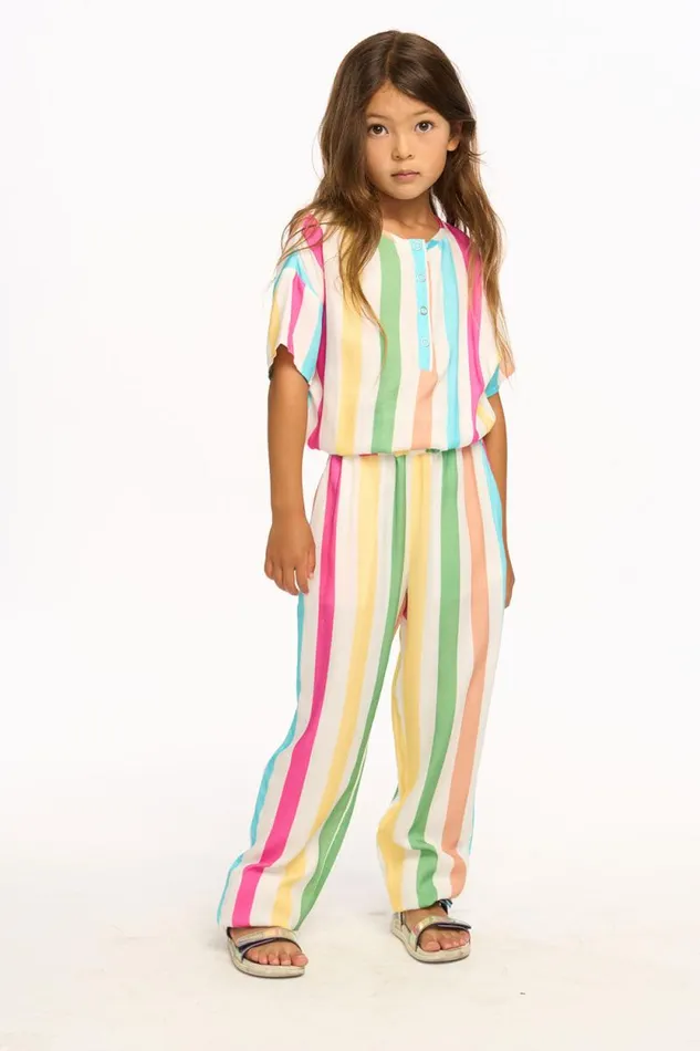 Kids Chaser Brand Girls Multi Color Stripe Jumpsuit