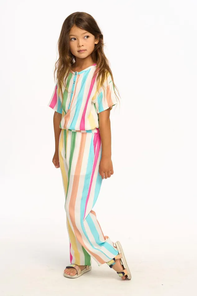 Kids Chaser Brand Girls Multi Color Stripe Jumpsuit