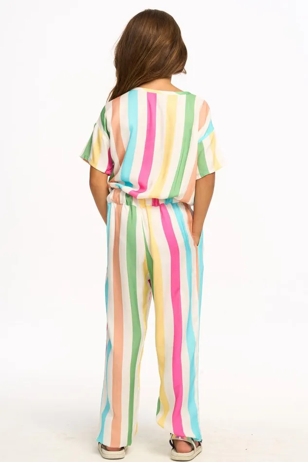Kids Chaser Brand Girls Multi Color Stripe Jumpsuit