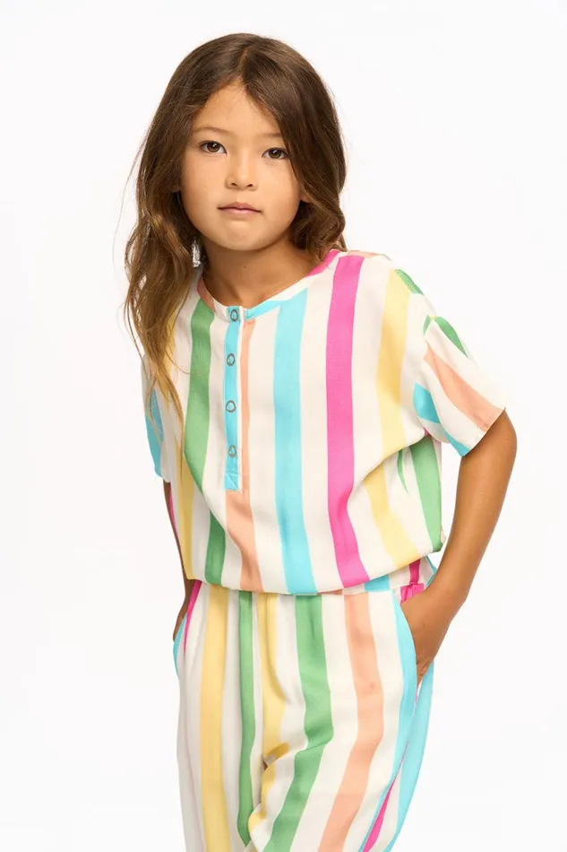 Kids Chaser Brand Girls Multi Color Stripe Jumpsuit