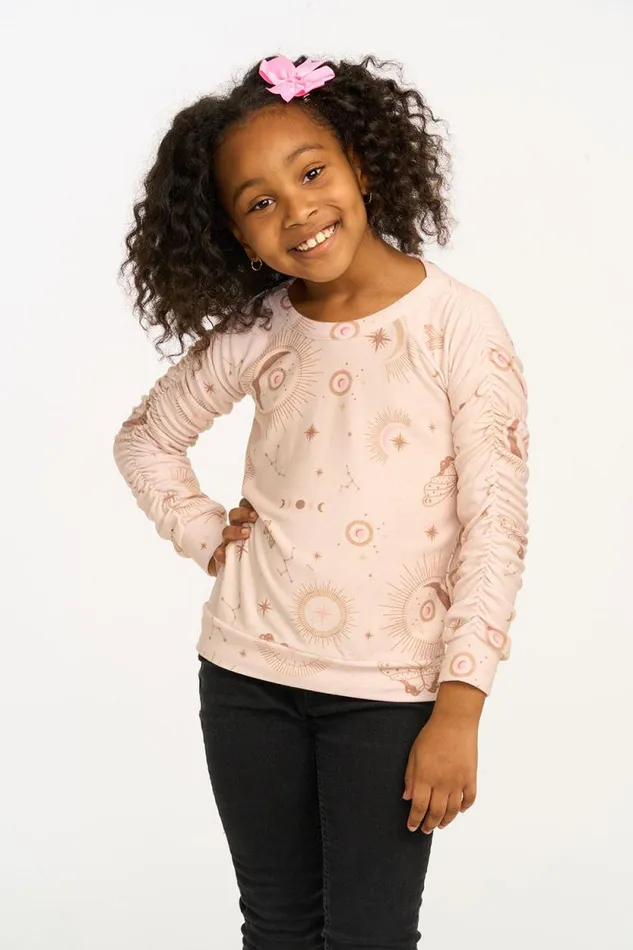 Kids Chaser Brand Girls Mystical Sky Shirred Cozy Knit Pullover
