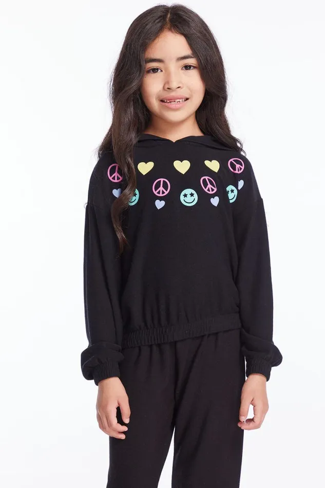 Kids Chaser Brand Girls Peace Love Happiness Girls Pullover Hoodie