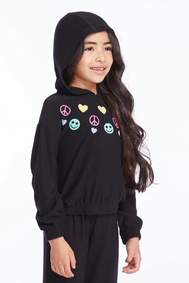 Kids Chaser Brand Girls Peace Love Happiness Girls Pullover Hoodie