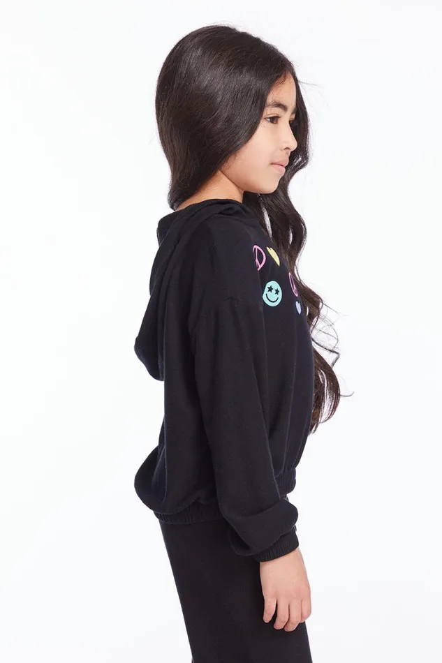 Kids Chaser Brand Girls Peace Love Happiness Girls Pullover Hoodie