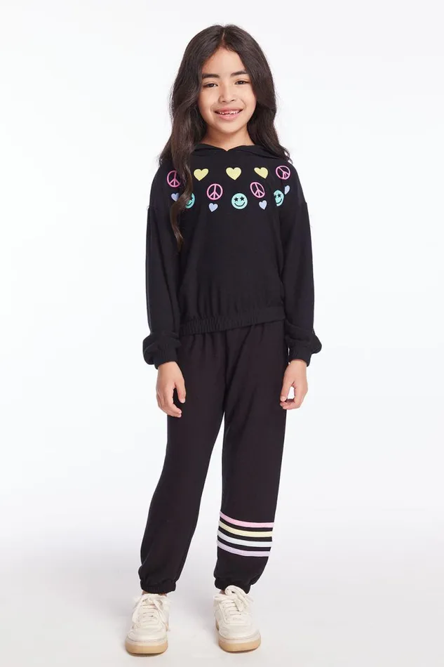 Kids Chaser Brand Girls Peace Love Happiness Girls Pullover Hoodie