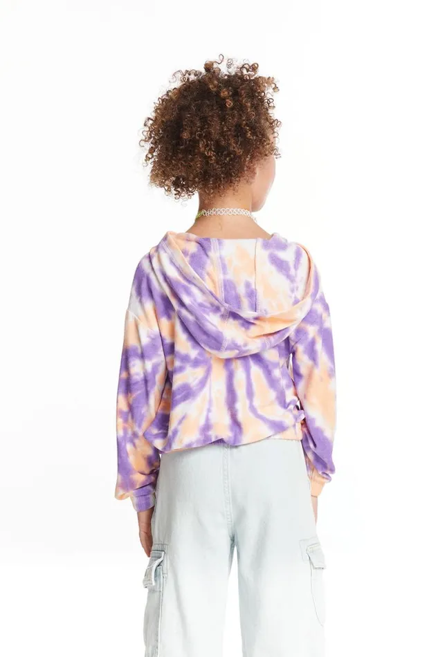 Kids Chaser Brand Girls Semi Cropped Peach Lavender Girls Shirred Hoodie Pullover