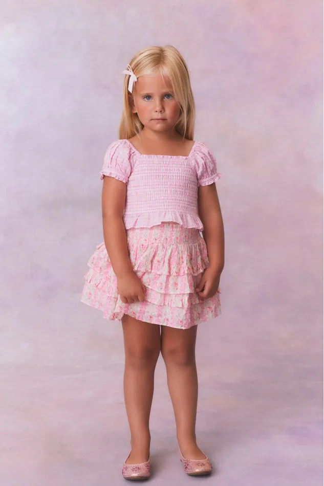Kids LoveShackFancy Girls Girls Fragrance Print Cotton Billie Skirt Strawberry Macaroon