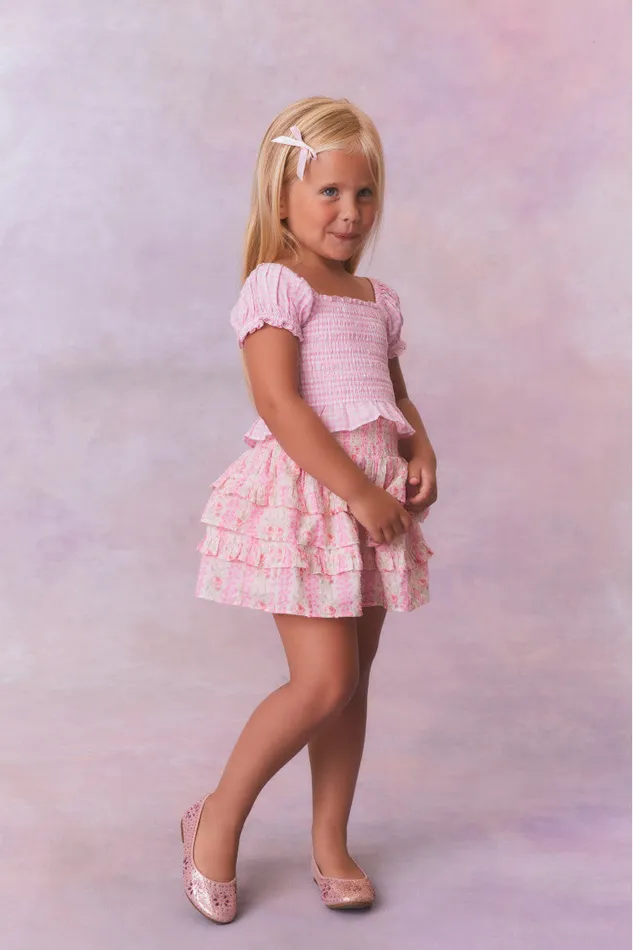 Kids LoveShackFancy Girls Girls Fragrance Print Cotton Billie Skirt Strawberry Macaroon