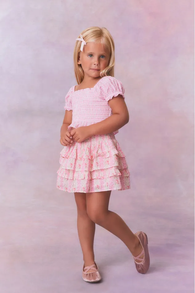 Kids LoveShackFancy Girls Girls Fragrance Print Cotton Billie Skirt Strawberry Macaroon