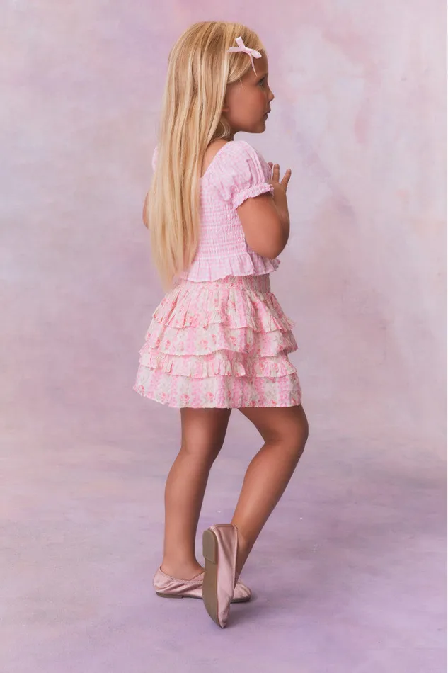 Kids LoveShackFancy Girls Girls Fragrance Print Cotton Billie Skirt Strawberry Macaroon