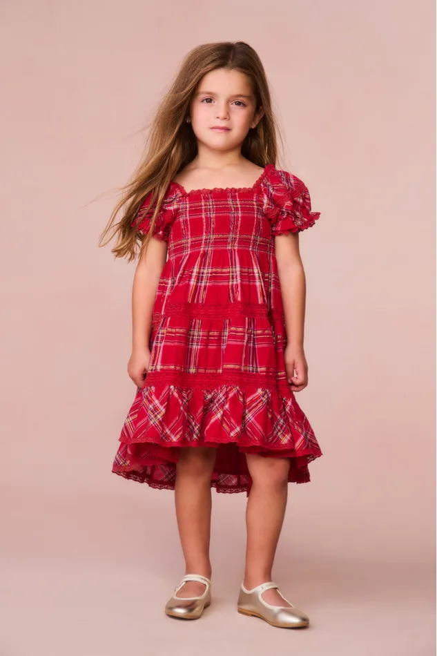 Kids LoveShackFancy Girls Girls Muriella Tartan Midi Dress Cheery Red