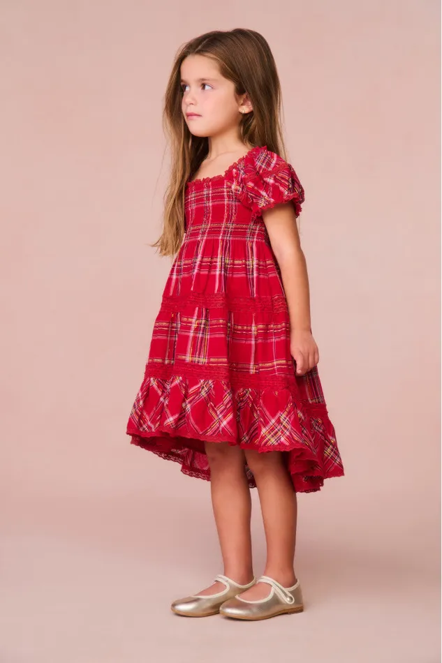 Kids LoveShackFancy Girls Girls Muriella Tartan Midi Dress Cheery Red
