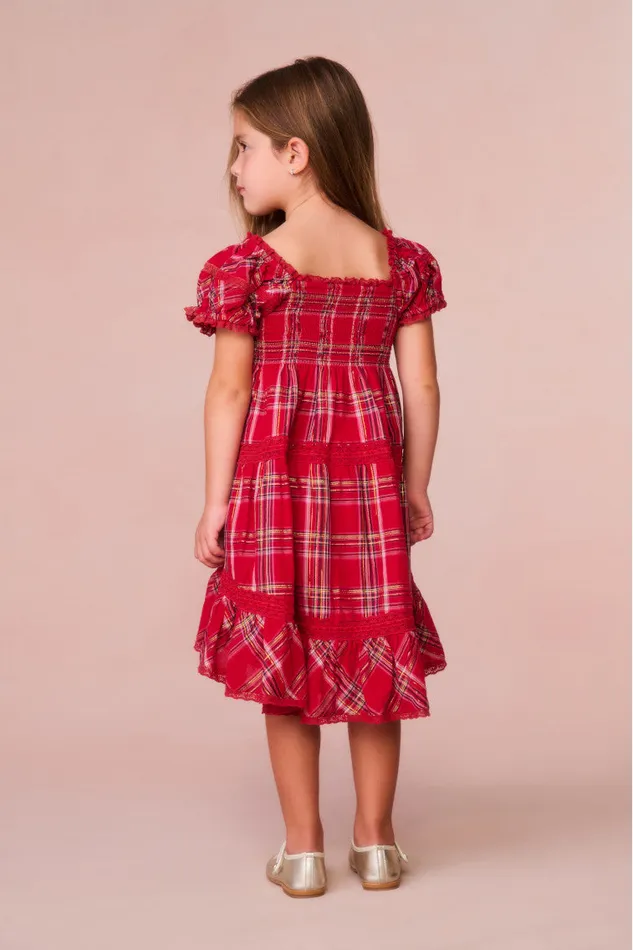 Kids LoveShackFancy Girls Girls Muriella Tartan Midi Dress Cheery Red