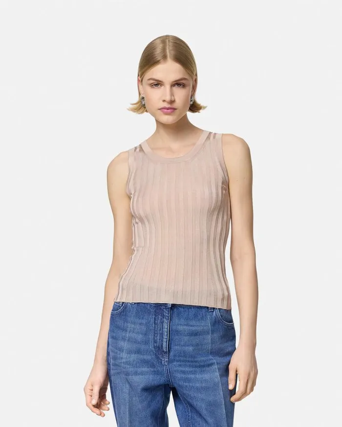 Knit Tank Top Light Pink Women Versace Shirts and Tops