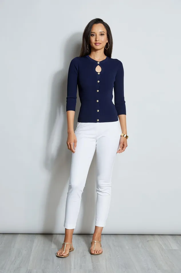Knits and Sweaters Women Elie Tahari Crest Button Keyhole Cardigan PEACOAT
