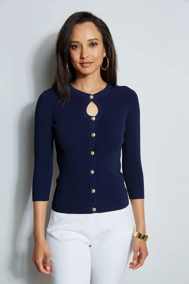 Knits and Sweaters Women Elie Tahari Crest Button Keyhole Cardigan PEACOAT