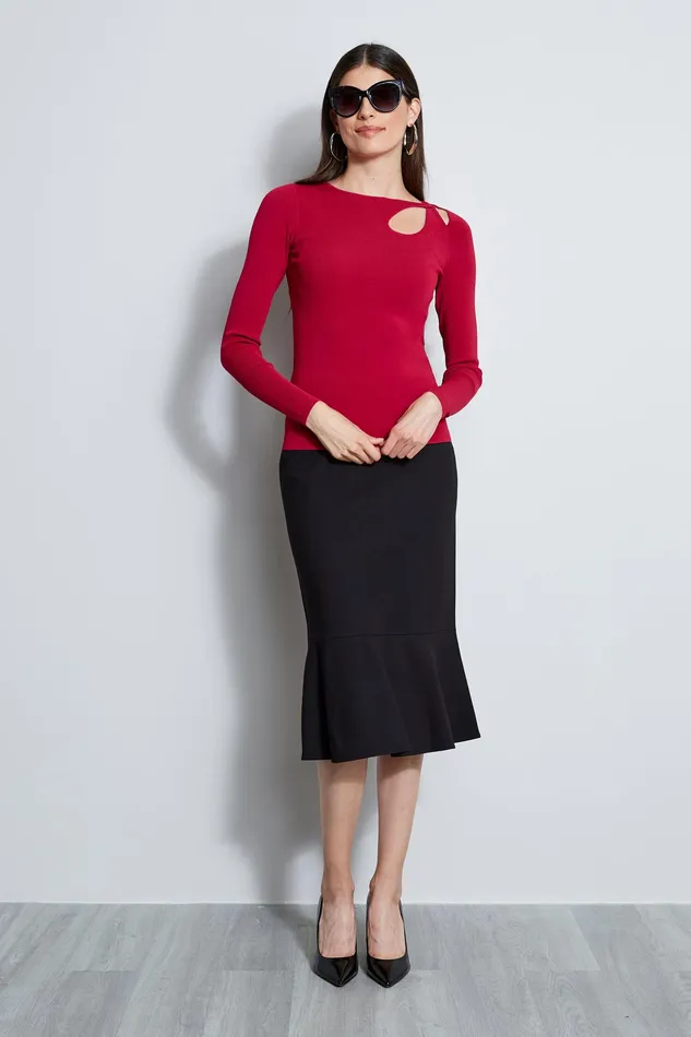 Knits and Sweaters Women Elie Tahari Long Sleeve Cut Out Rib Knit DEEP CERISE