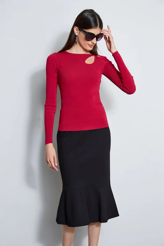 Knits and Sweaters Women Elie Tahari Long Sleeve Cut Out Rib Knit DEEP CERISE