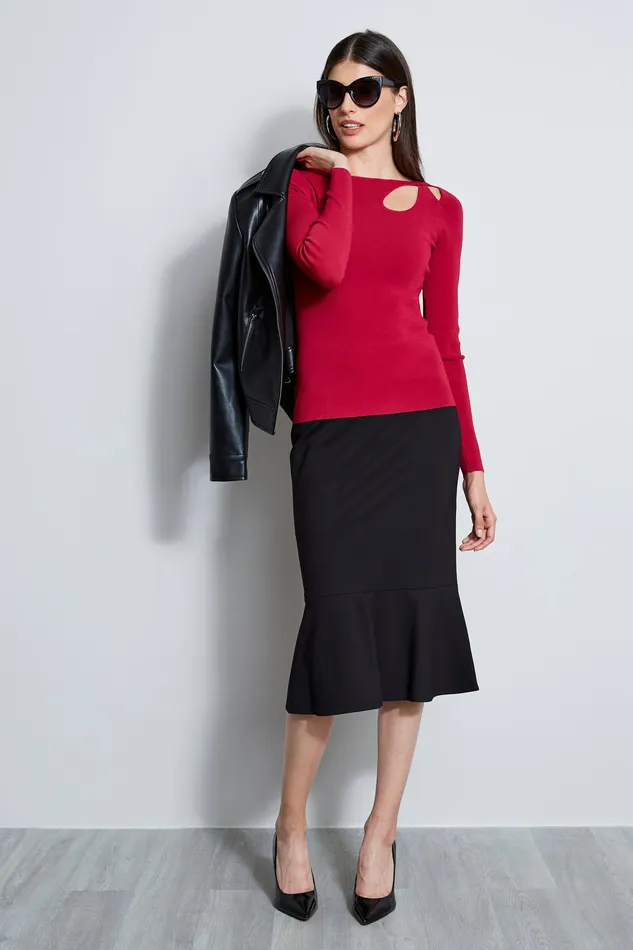 Knits and Sweaters Women Elie Tahari Long Sleeve Cut Out Rib Knit DEEP CERISE