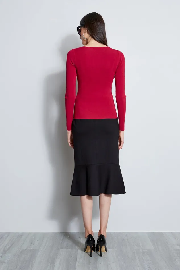 Knits and Sweaters Women Elie Tahari Long Sleeve Cut Out Rib Knit DEEP CERISE