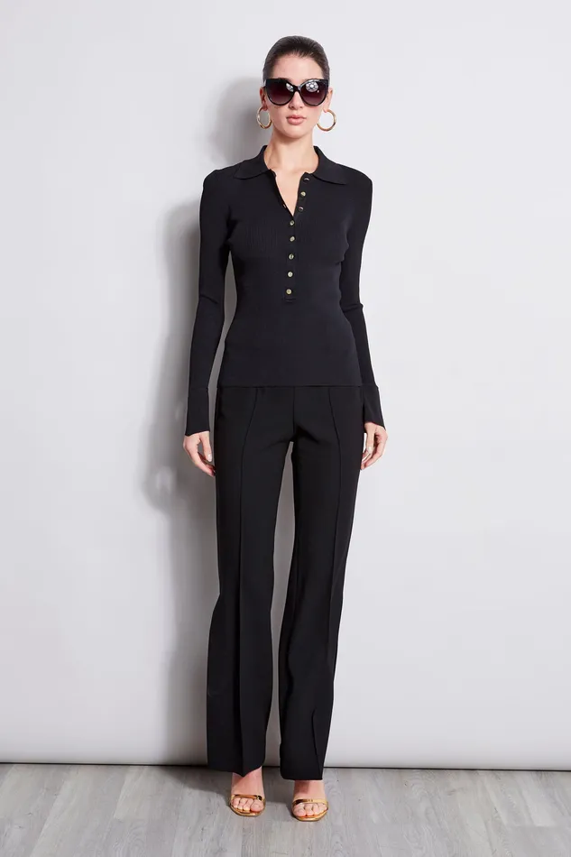 Knits and Sweaters Women Elie Tahari Long Sleeve Polo Sweater BLACK