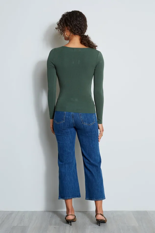 Knits and Sweaters Women Elie Tahari Long Sleeve Square Neck Rib Sweater FOREST Knits and Sweaters Women Elie Tahari Long Sleeve Square Neck Rib Sweater FOREST