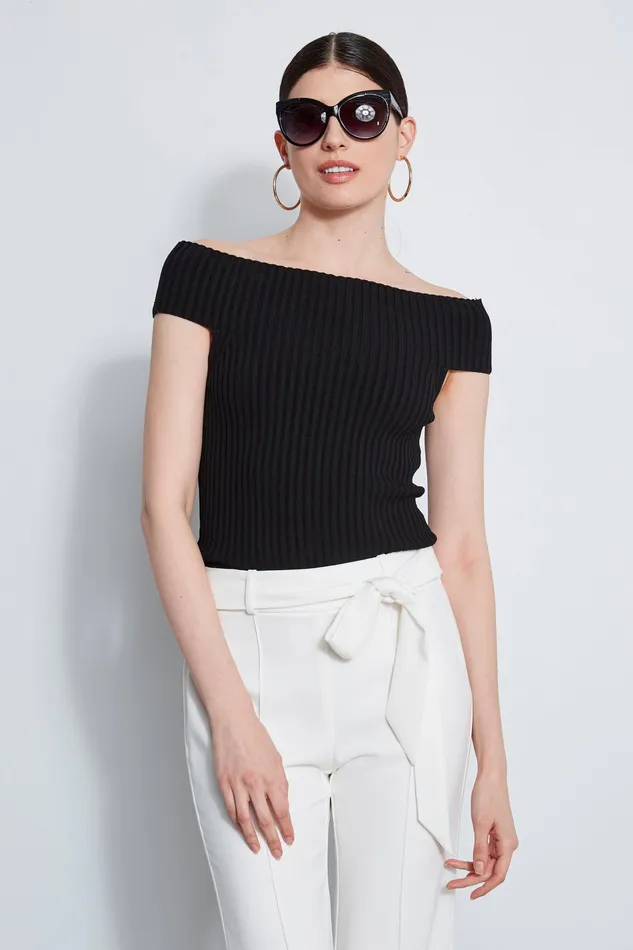 Knits and Sweaters Women Elie Tahari Off Shoulder Rib Sweater BLACK