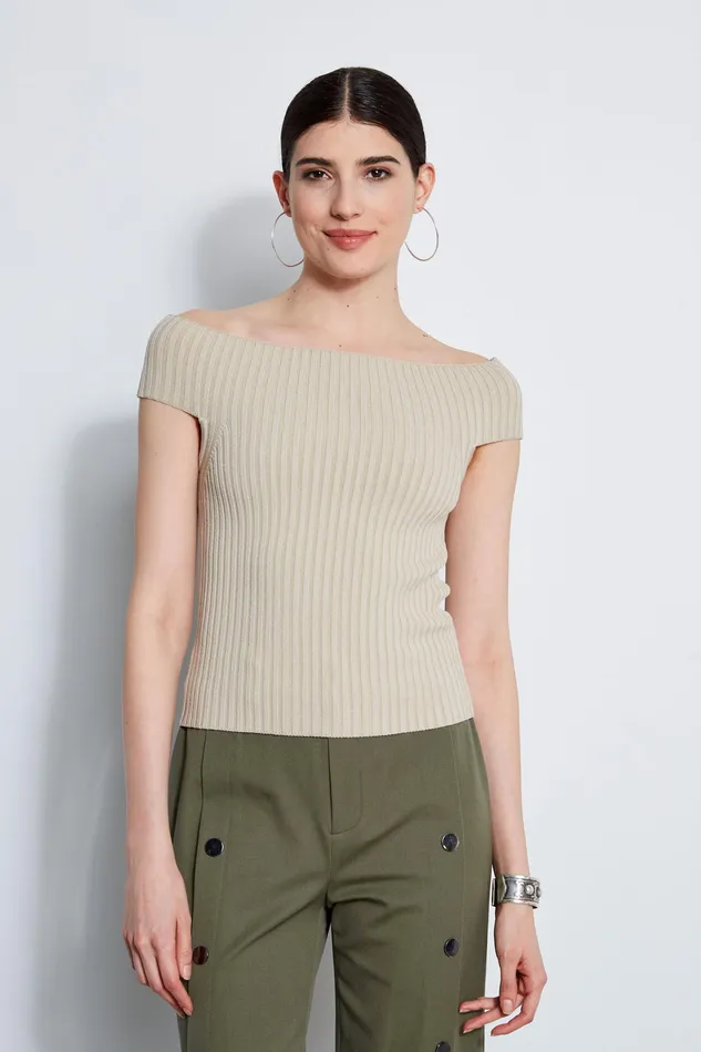 Knits and Sweaters Women Elie Tahari Off Shoulder Rib Sweater SAND