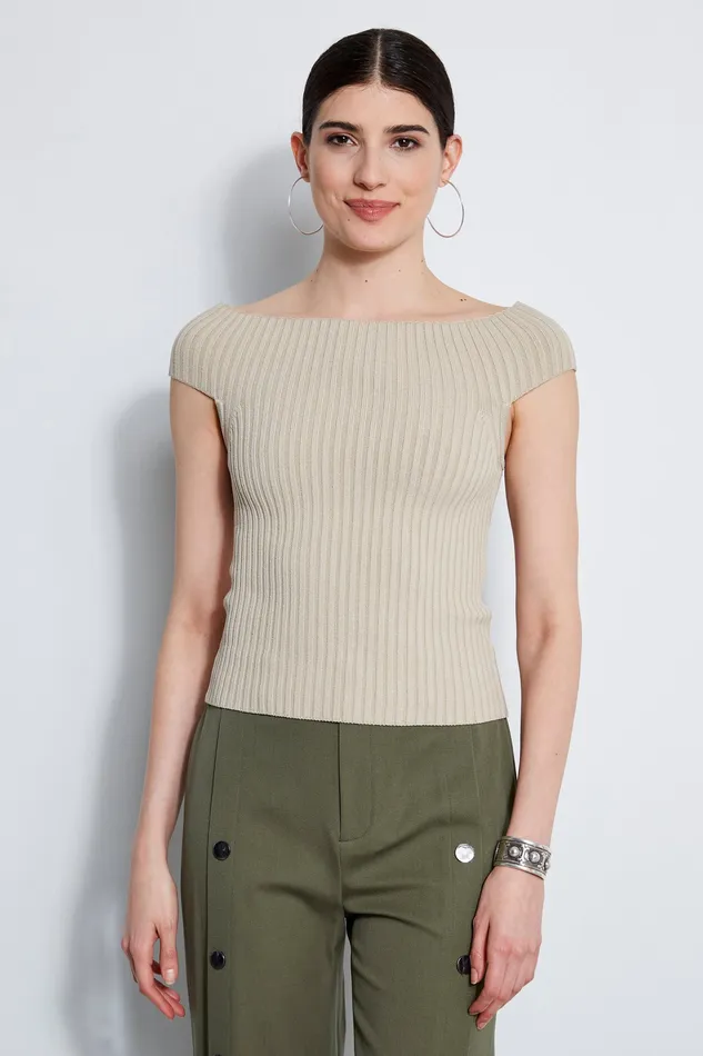 Knits and Sweaters Women Elie Tahari Off Shoulder Rib Sweater SAND