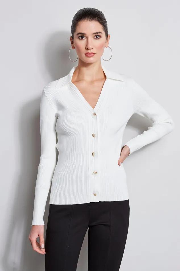 Knits and Sweaters Women Elie Tahari Rib Collared Cardigan Sky White