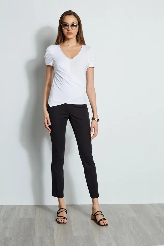Knits and Sweaters Women Elie Tahari Ruched Sleeve VNeck Knit WHITE