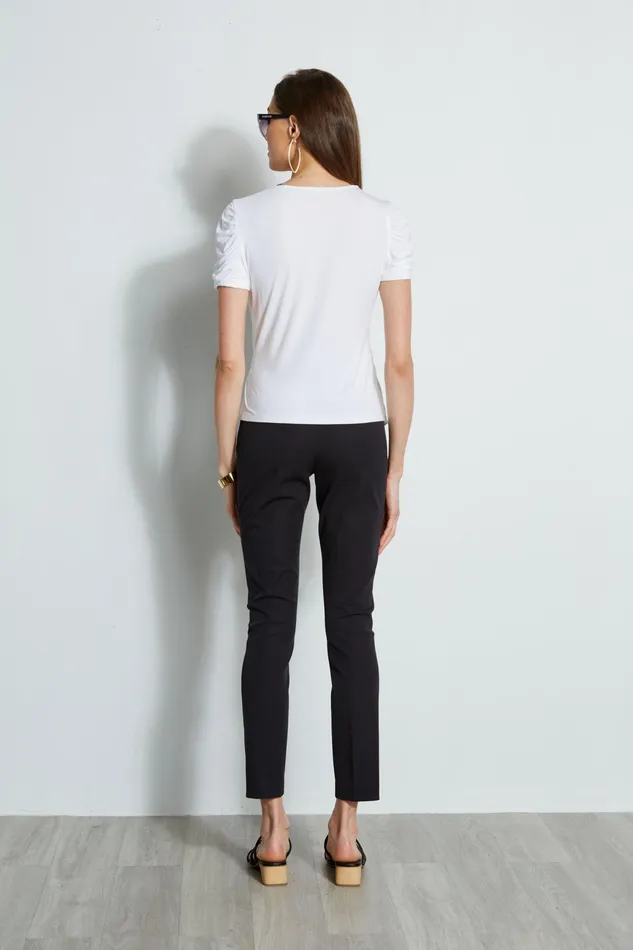Knits and Sweaters Women Elie Tahari Ruched Sleeve VNeck Knit WHITE