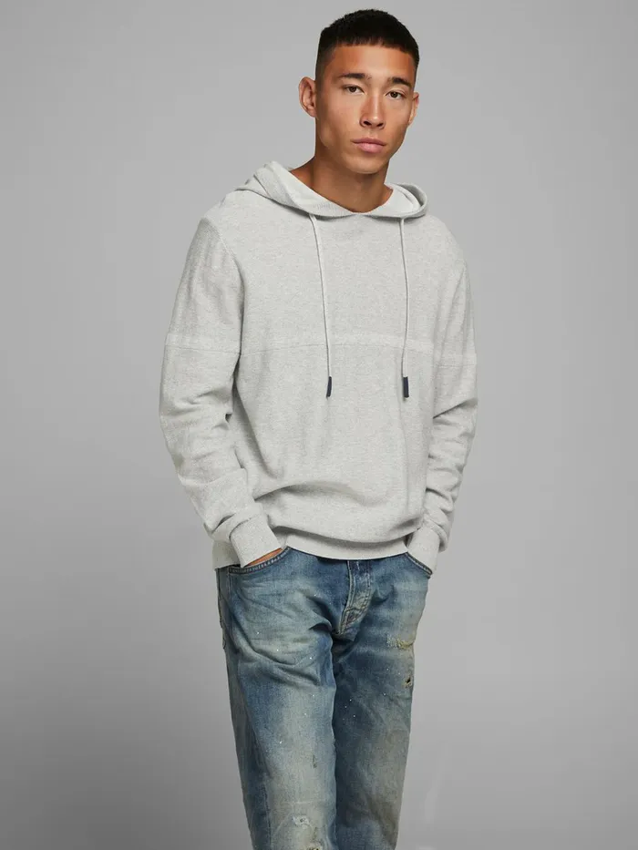 Knitwear JACK and JONES Mens KNITTED HOODIE Grey Light Grey Melange For Sale