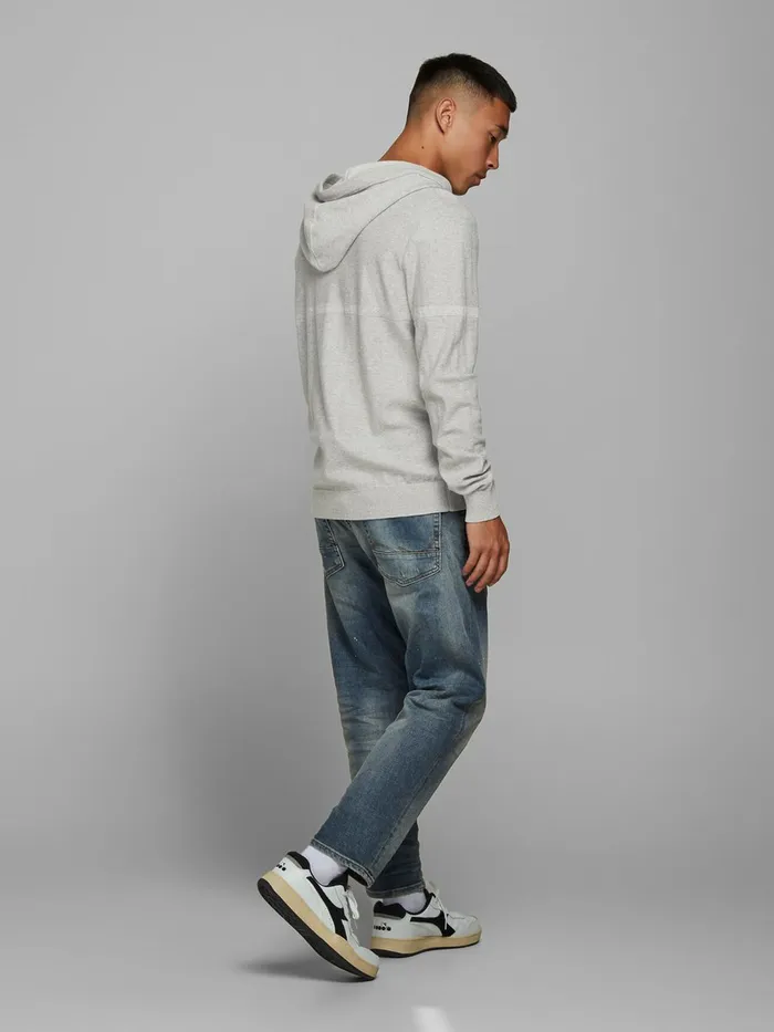 Knitwear JACK and JONES Mens KNITTED HOODIE Grey Light Grey Melange For Sale