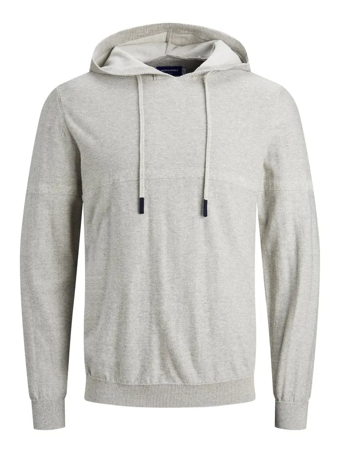 Knitwear JACK and JONES Mens KNITTED HOODIE Grey Light Grey Melange For Sale