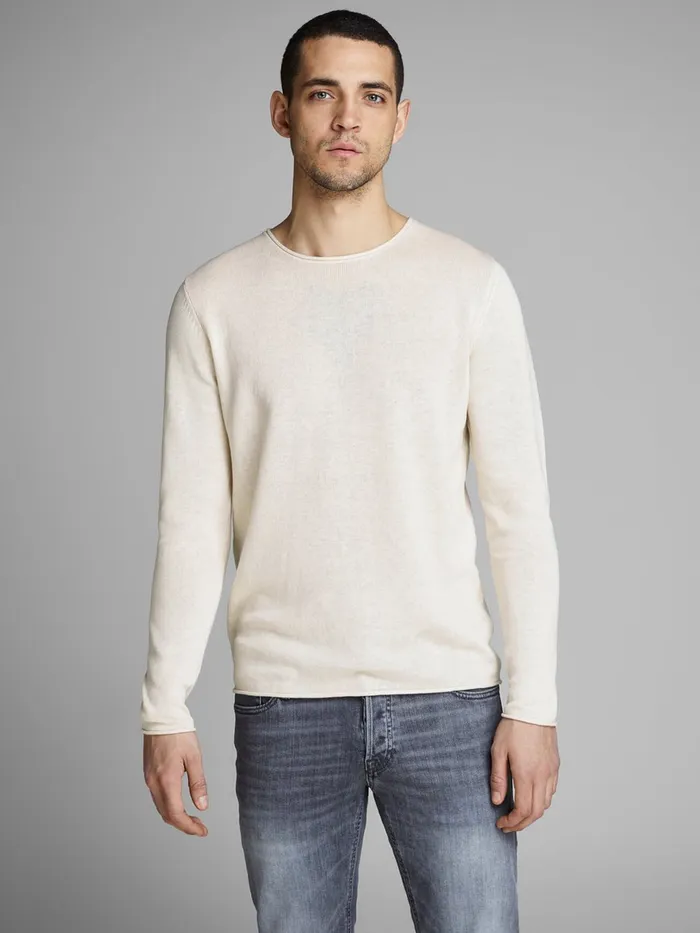 Knitwear JACK and JONES Mens LINEN BLEND KNITTED PULLOVER White Jet Stream Gift for Friend Knitwear JACK and JONES Mens LINEN BLEND KNITTED PULLOVER White Jet Stream Gift for Friend
