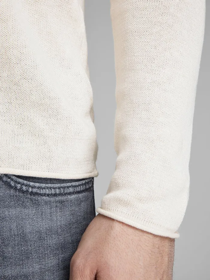 Knitwear JACK and JONES Mens LINEN BLEND KNITTED PULLOVER White Jet Stream Gift for Friend
