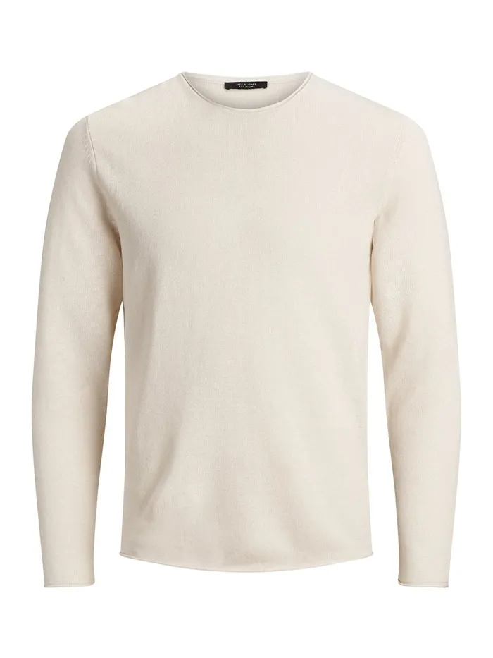 Knitwear JACK and JONES Mens LINEN BLEND KNITTED PULLOVER White Jet Stream Gift for Friend
